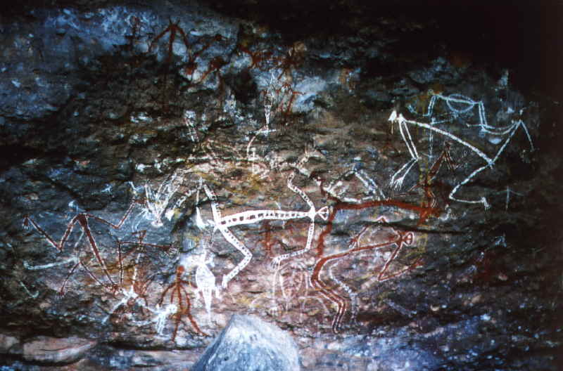 Dancing-Group/ Aborigini-Zeichnung im Kakadu-Park