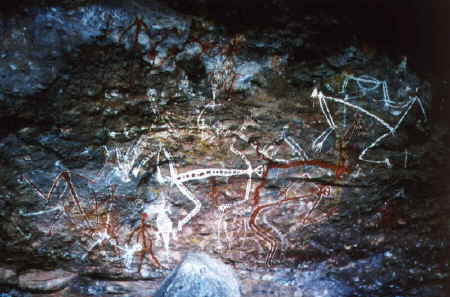 Dancing-Group/ Aborigini-Zeichnung im Kakadu-Park